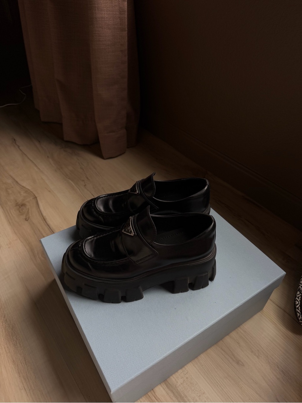 Prada Chunky Black Leather Loafer with Lug Sole